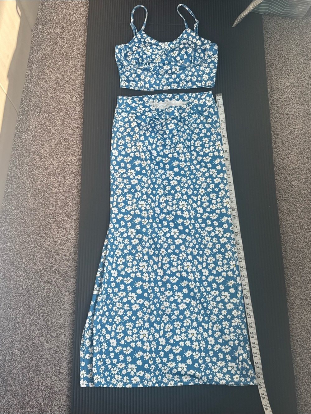 SHEIN Blue Floral Crop Top & Maxi Skirt Set